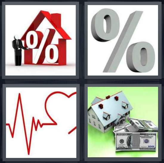 4 Letter Word Logo - 4 Pics 1 Word Answer for Mortgage, Percentage, Heartbeat, House ...
