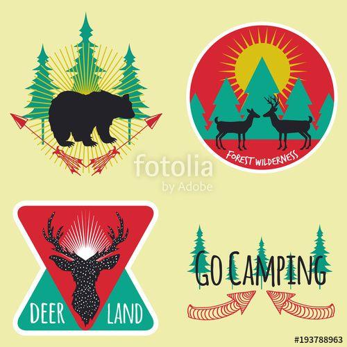 Colored Sun Logo - Vector colored set of camping emblems, labels and logos with ...