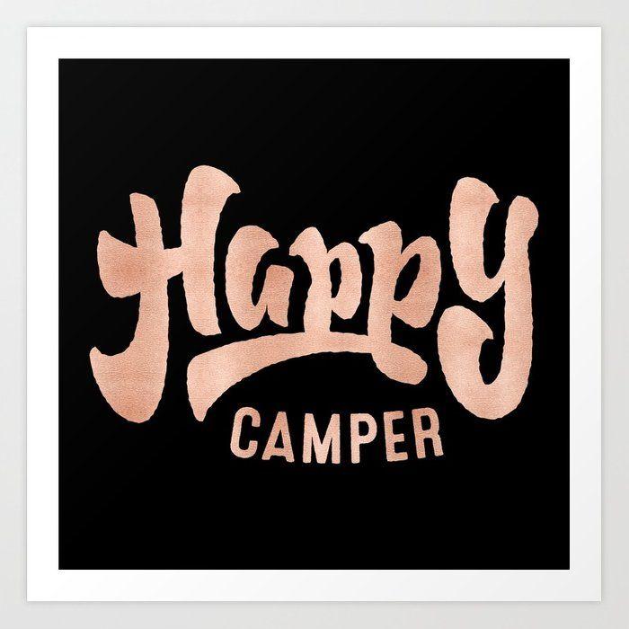 Happy Camper Logo - HAPPY CAMPER Rose Gold on Black Art Print
