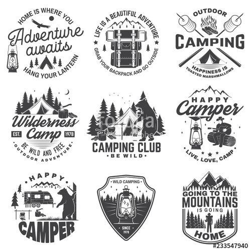 Happy Camper Logo - Set of Happy camper outdoor adventure symbol. Vector. Concept