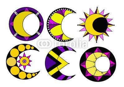 Colored Sun Logo - a set of sun, moon and stars, colored logo design vector | Buy ...