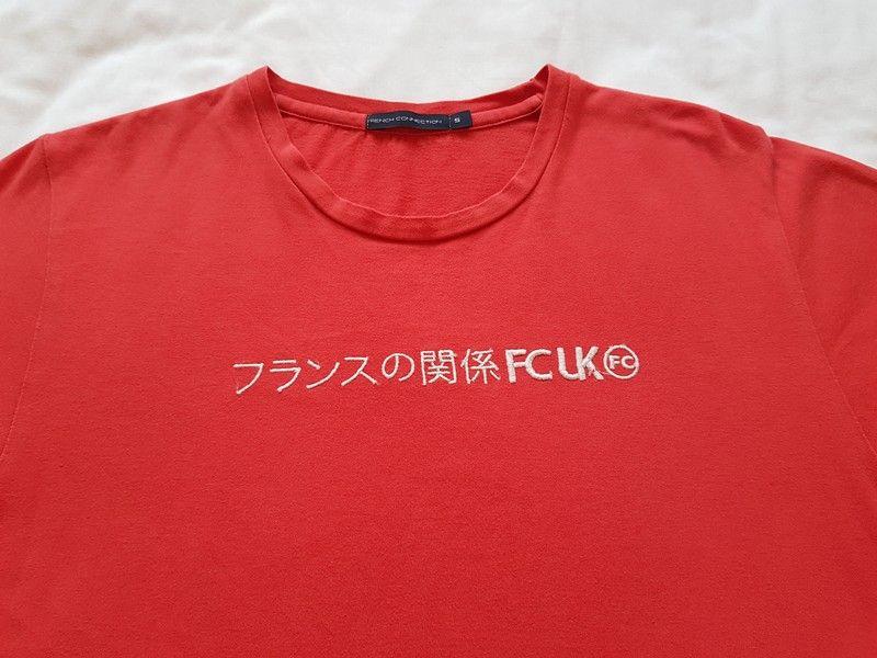 Red and Peach Logo - Mens French Connection Embroidered Printed FCUK Logo T Shirt Peach