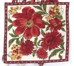 Green Flower Red Petal Logo - Cotton Napkins Red Gold Green Flowers 15 X 16 Floral Border