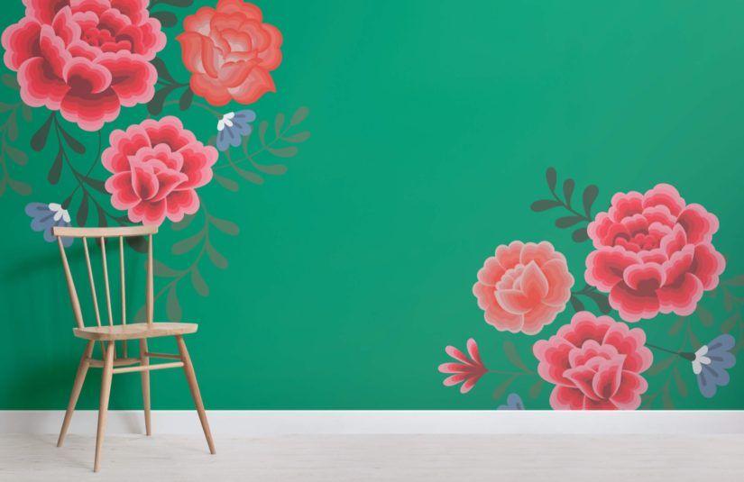 Green Flower Red Petal Logo - Green Frida Kahlo Flower Wallpaper | MuralsWallpaper