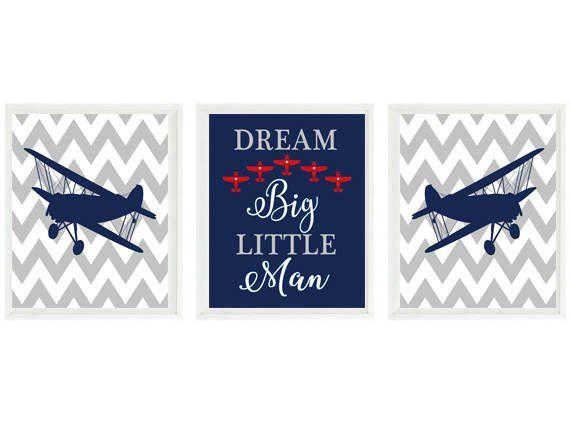 Blue and Red Plane Logo - Airplane Nursery Art Baby Boy Room Dream Big Little Man