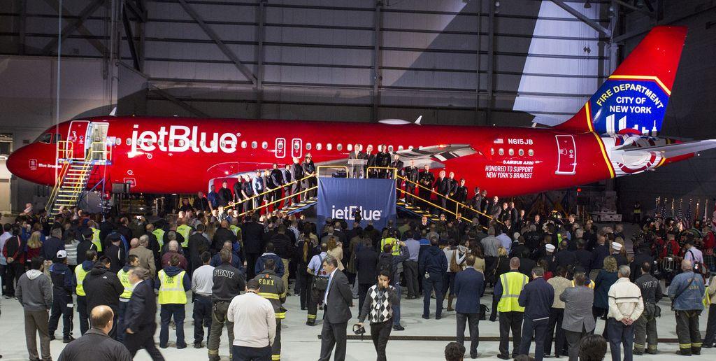 Blue and Red Plane Logo - Airline Livery of the Week: JetBlue Goes Firefighter Red ...