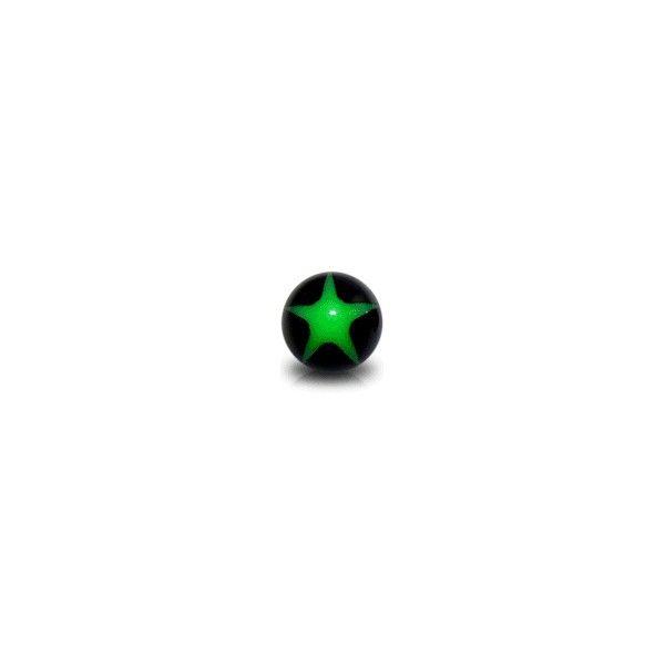 Black Star Ball Logo - Acrylic UV Body Piercing Ball with Green / Black Star