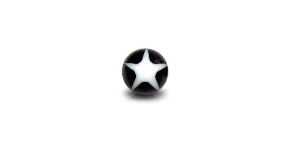 Black Star Ball Logo - Acrylic UV Body Piercing Ball with White / Black Star