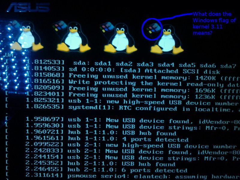 Windows 3.11 Logo - What does the Windows flag in the Linux logo of kernel 3.11 mean ...