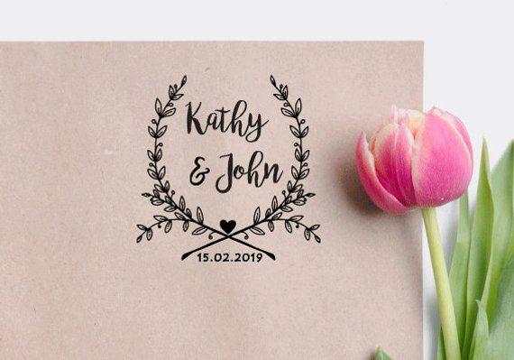 Custom Wedding Logo - Custom Wedding Save the date wreath monogram Stamp, wood rubber