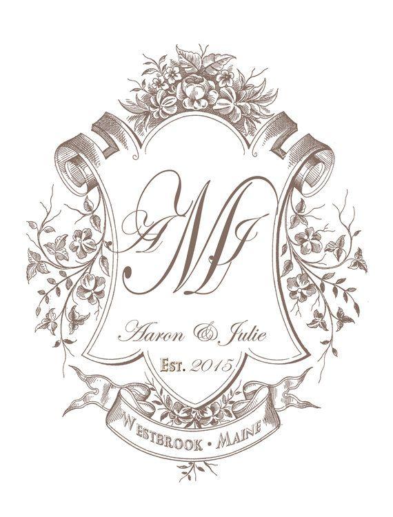 Custom Wedding Logo - Wedding Monogram Crest Custom Created In Your Wedding Color, Wedding ...