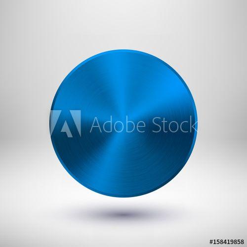 Metallic Circle Logo - Blue metal circle badge, blank button template with metallic texture ...