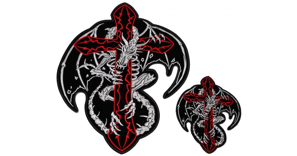 Red Cross and Snake Logo - Dragon wrapped around Red Cross Small and Large 2 Piece Patch Set