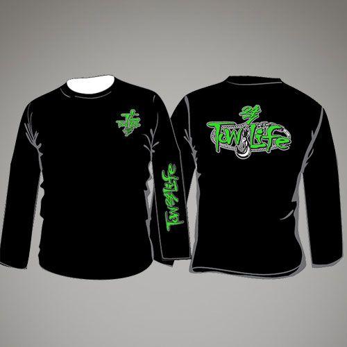 Black and Green Logo - Tow Life T Shirt Long Sleeve Black / Green Logo