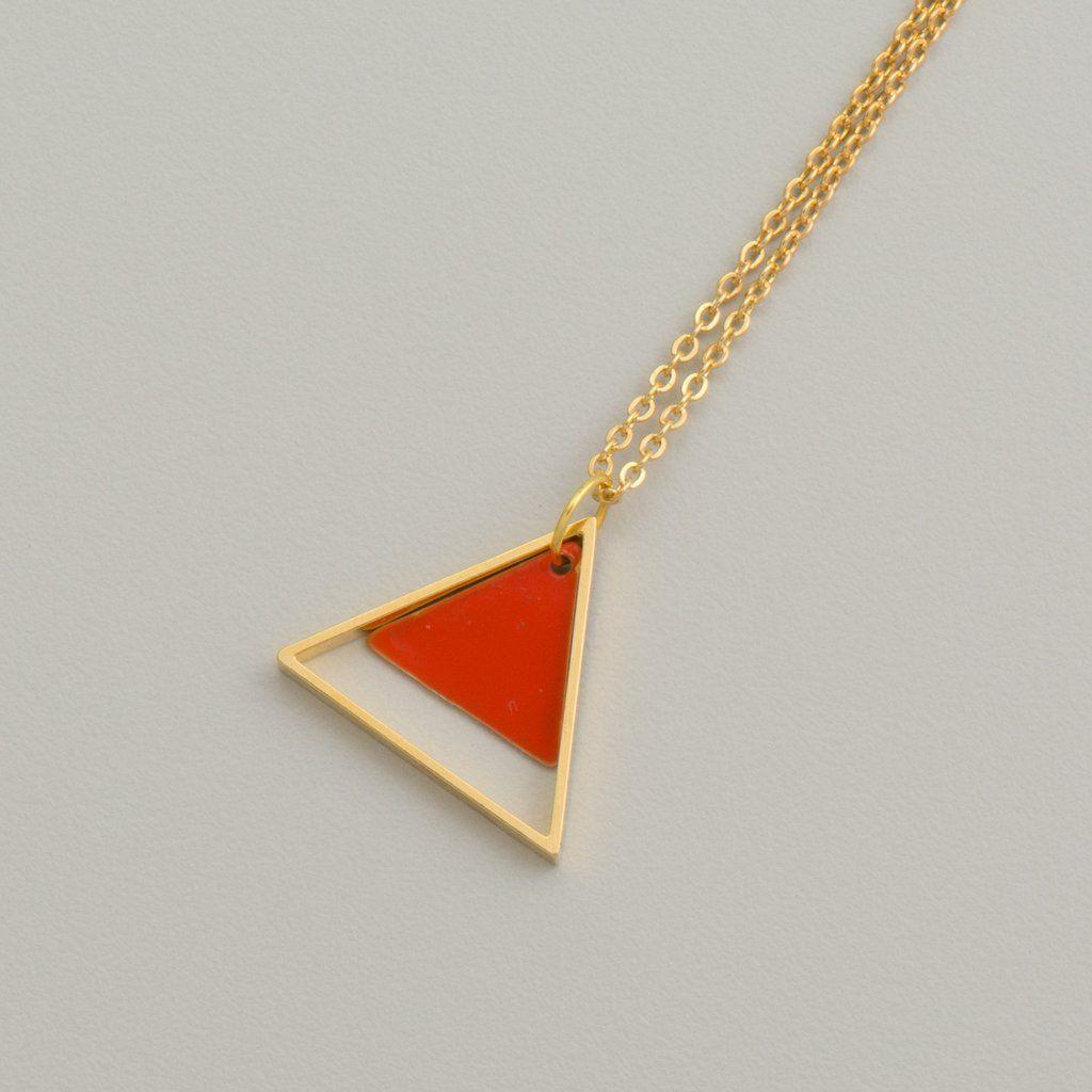 Two Orange Triangle Logo - Fawn and Rose Large Two Triangle Metal Necklace Orange