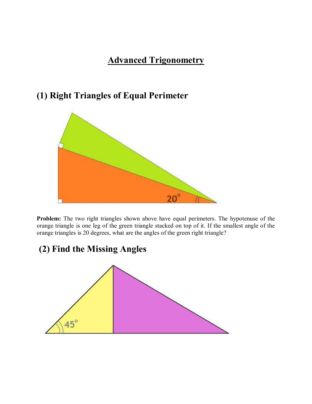 Two Orange Triangle Logo - Advanced Trigonometry (1) Right Triangles of Equal Perimeter (2