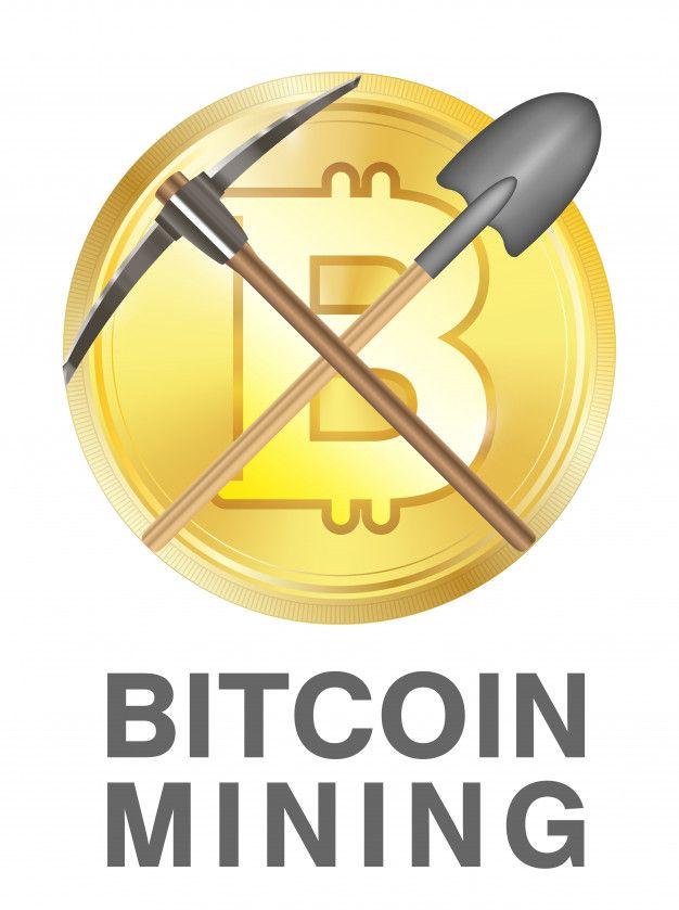 Bitcoin Mining Logo - Bitcoin mining logo with pickaxe and shovel Vector | Premium Download