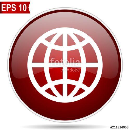 Red and White Internet Logo - Earth cherry red glossy round web vector icon. Editable simple ...