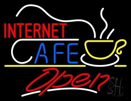 Red and White Internet Logo - Red Internet Cafe Logo White Line Open Neon Sign | Internet Cafe ...