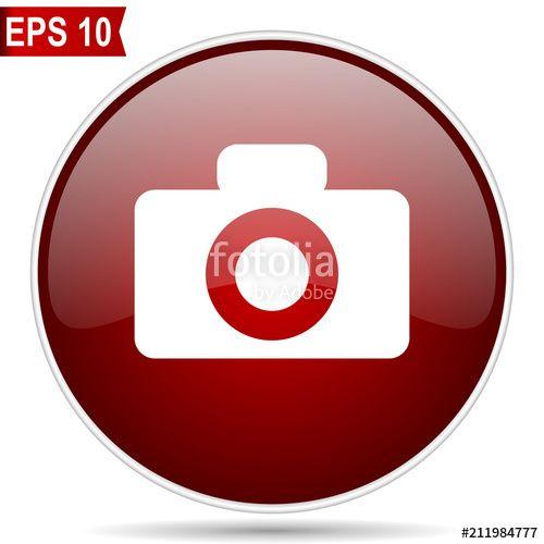 Red and White Internet Logo - Camera cherry red glossy round web vector icon. Editable simple ...