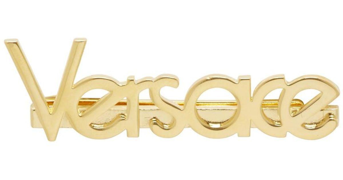 Versace Gold Logo - Lyst - Versace Gold Logo Pin in Metallic