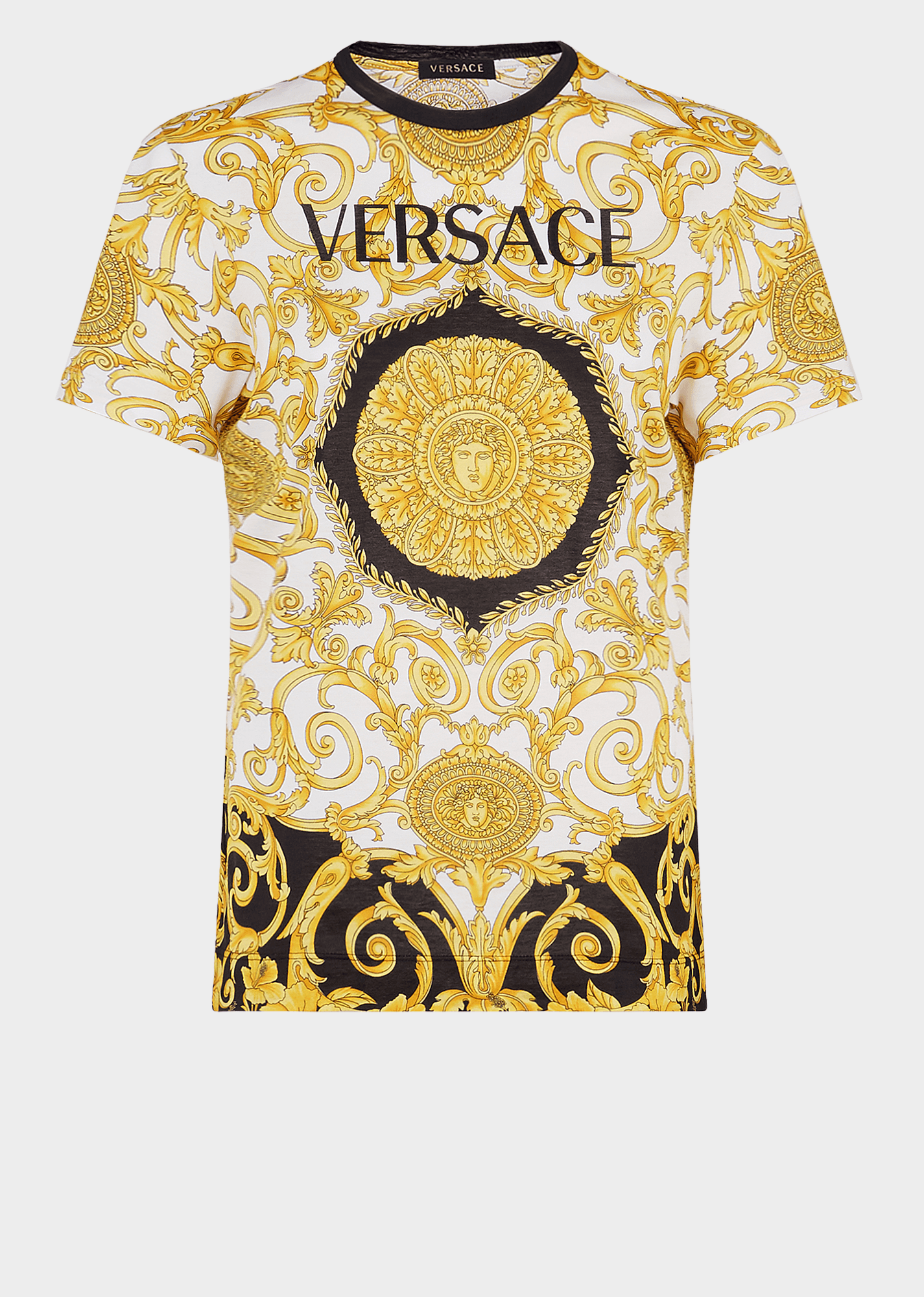 Versace Gold Logo - Versace Gold Hibiscus Print Logo T Shirt For Women. UK Online Store
