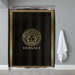 Versace Gold Logo - New Black Luxury Famous Versace Gold Logo Custom Shower Curtain