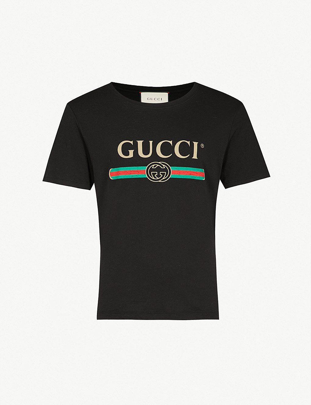 Fake Gucci Logo - GUCCI Logo Print Cotton Jersey T Shirt