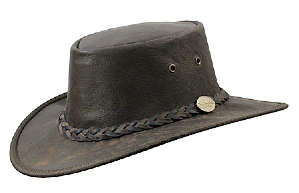 Hats with Kangaroo Logo - Barmah Stonewash Squashy Kangaroo Leather Hat Packable Hats