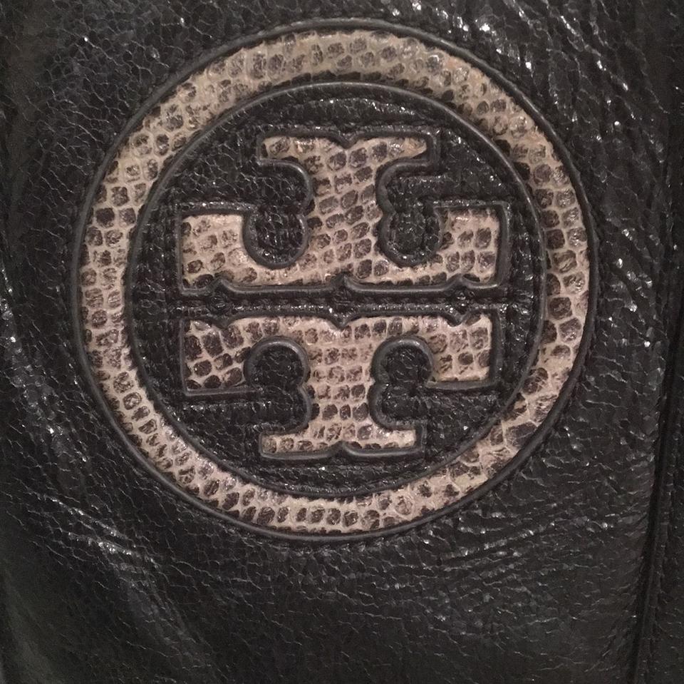 Snake Skin Logo - Tory Burch Snakeskin Logo On Patent Rare Black Leather Hobo Bag ...