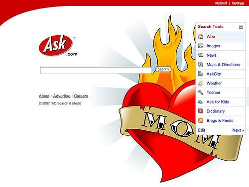 Ask Search Engine Logo - Ask.com's Bold Mothers Day Logo, Google.com & Yahoo Go Simple & As