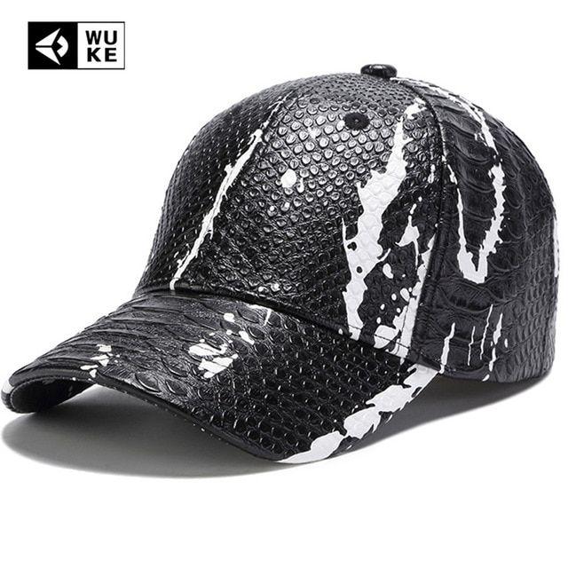 Snake Skin Logo - Men New Cool Baseball Caps Hat Men Black Color PU Leather Snake Skin ...