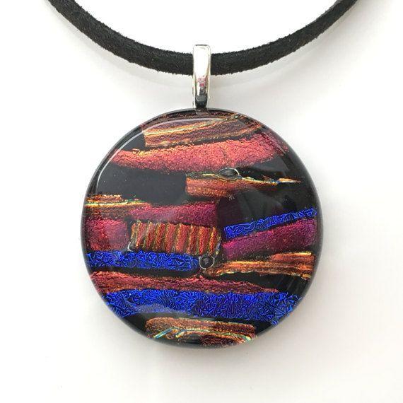 Red and Blue Oval Logo - Red Blue Fused Dichroic Glass Necklace Red