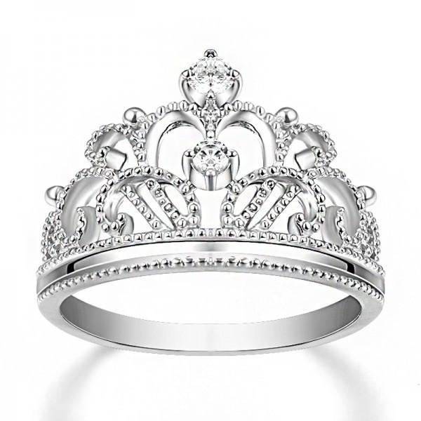 Silver Diamond Crown Logo - Elegant 925 Sterling Silver Diamond Crown Women's Engagement Ring ...