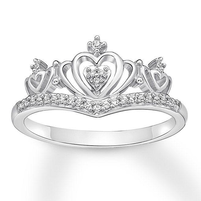 Silver Diamond Crown Logo - Diamond Crown Ring 1 10 Ct Tw Round Cut Sterling Silver