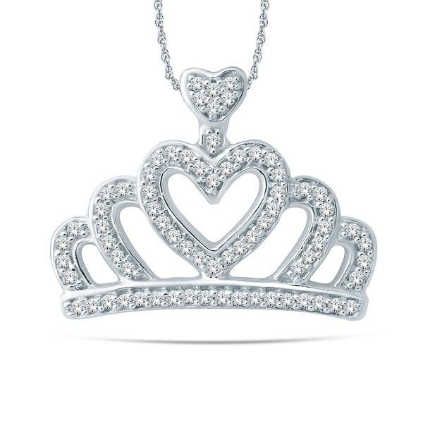 Silver Diamond Crown Logo - Shop Cali Trove 1/5 Carat Round Diamonds Princess Crown Necklace In ...