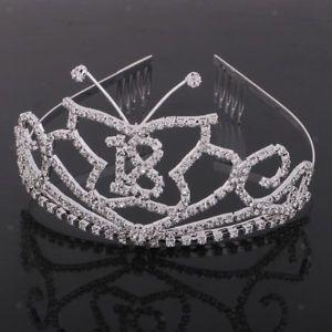 Silver Diamond Crown Logo - Silver Diamond Crystal 18th Birthday Party Tiara Princess Crown