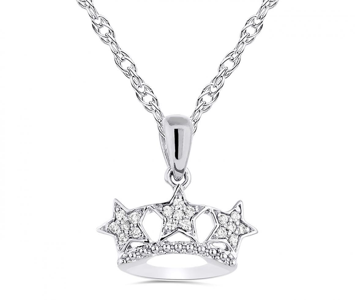 Silver Diamond Crown Logo - STERLING SILVER DIAMOND CROWN PENDANT NECKLACE | Crescent Gold ...