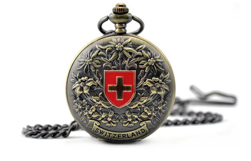 Watch with Red Cross Logo - Swiss Red Cross Green Bronze Flip Vintage Mechanical Pocket Watch