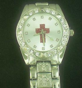 Watch with Red Cross Logo - CROSS ICEDOUT SIMULATED DIAMONDS SILVER WHITE FACE RED LOGO WATCH | eBay