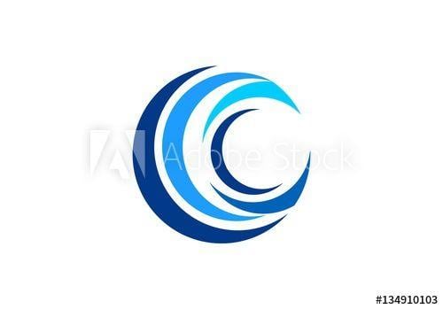 Blue Wave Logo - circle blue wave logo, swirl waves water symbol icon, letter C ...