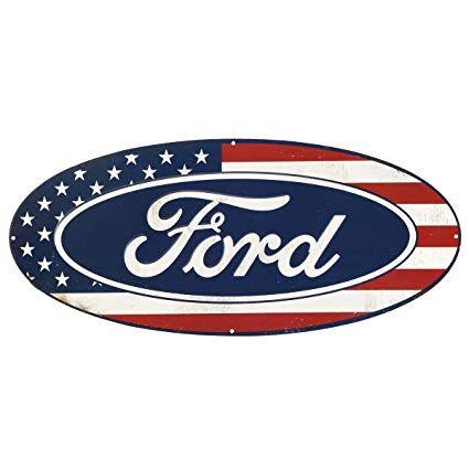 American Flag Ford Logo - Open Road Brands Ford American Flag Oval Metal Sign