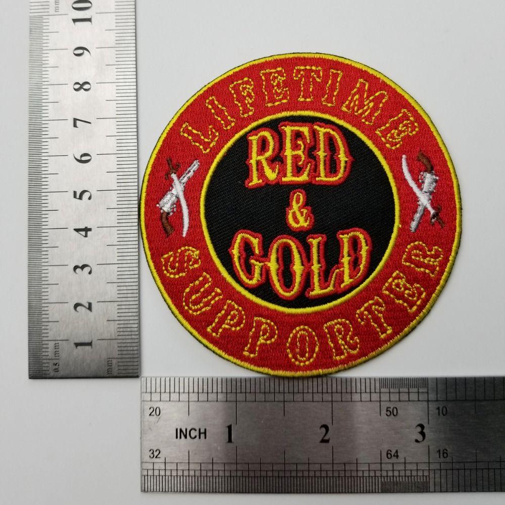 Red and Gold with 4 On the Front Logo - Hot Sale! 10/pcs A Lot For Biker Round Front Embroidery LIFE TIME ...