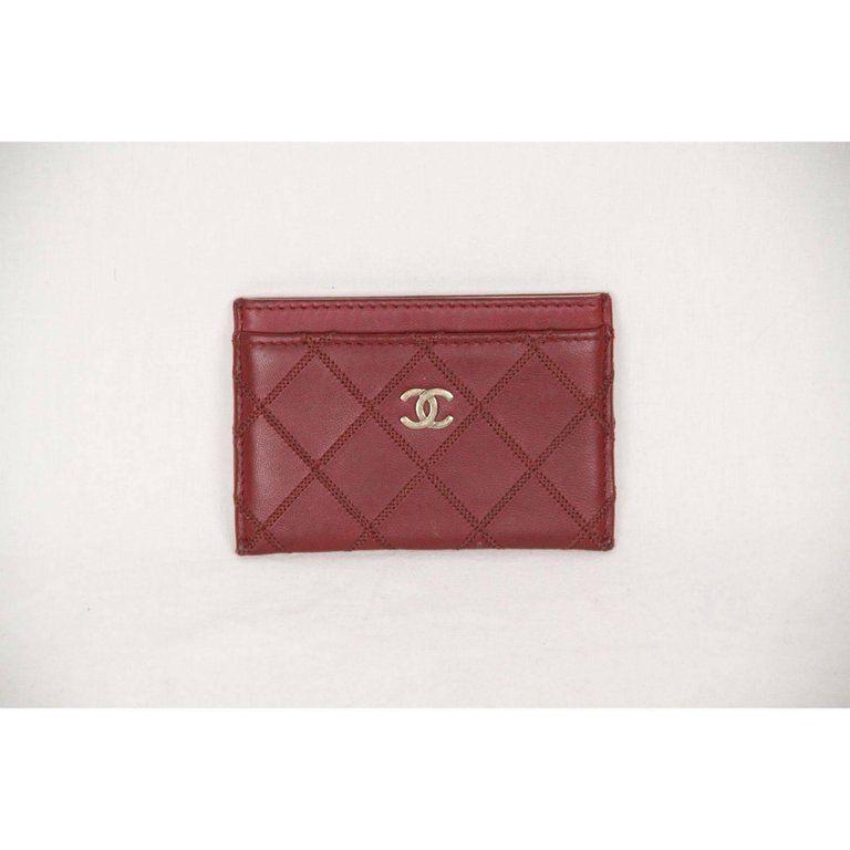 Red and Gold with 4 On the Front Logo - CHANEL Burgundy QUILTED Leather CC Logo CREDIT CARD CASE Holder For ...