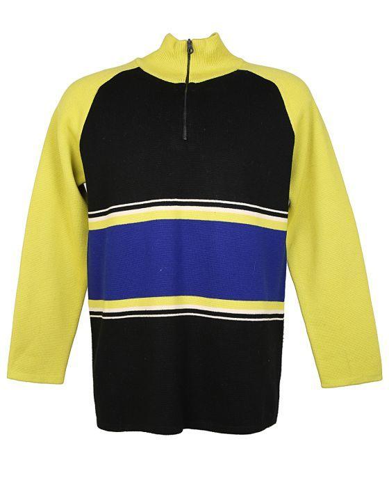 Black and Yellow M Logo - 90s Does 70s Valerie Stevens Yellow, Black & Blue Merino Knit Zip-Up ...