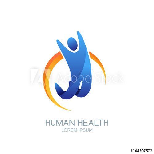 Sun and Man Logo - Vector human logo, icon or emblem design. Happy jumping man against