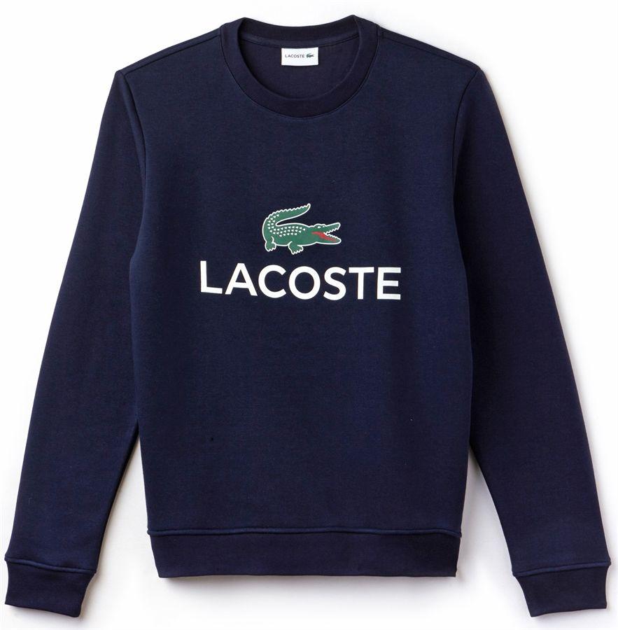 Blue Lacoste Logo - Lacoste Sweatshirt Crew Neck Cotton Fleece Logo Navy Blue