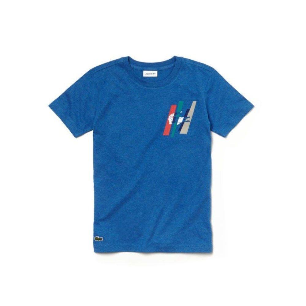 Blue Lacoste Logo - Lacoste Winter 2018 mid blue logo T shirt - Papillon Designer Boyswear