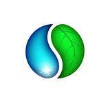 Blue and Green Leaf Logo - Eco logo, green leaf and blue drop water, ecology icon