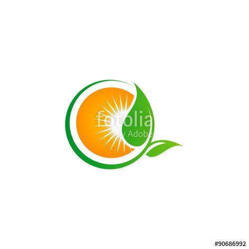 Orange with Green Leaf Logo - energy sun solar green leaf logo